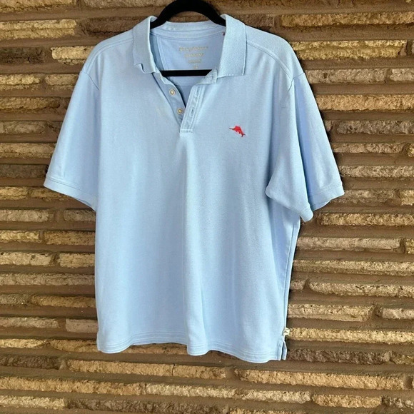 Tommy Bahama Island Zone Light Blue Marlin Logo Polo Shirt Size Large - Picture 1 of 6